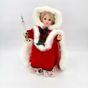 Vintage 1989 Animated Illuminated Christmas Caroler Doll Figurine 20” Sleepy Eye